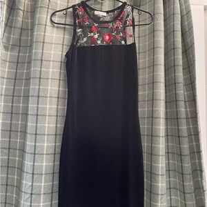 Black Velvet Dress with Floral Embroidery